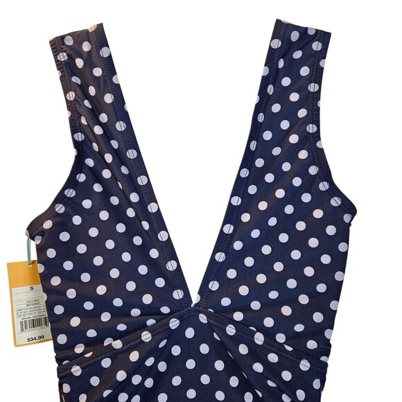 Kona Sol Womens S High Coverage Blue/Lilac Polka Dot One-Piece Swimsuit V-Neck - Picture 7 of 10